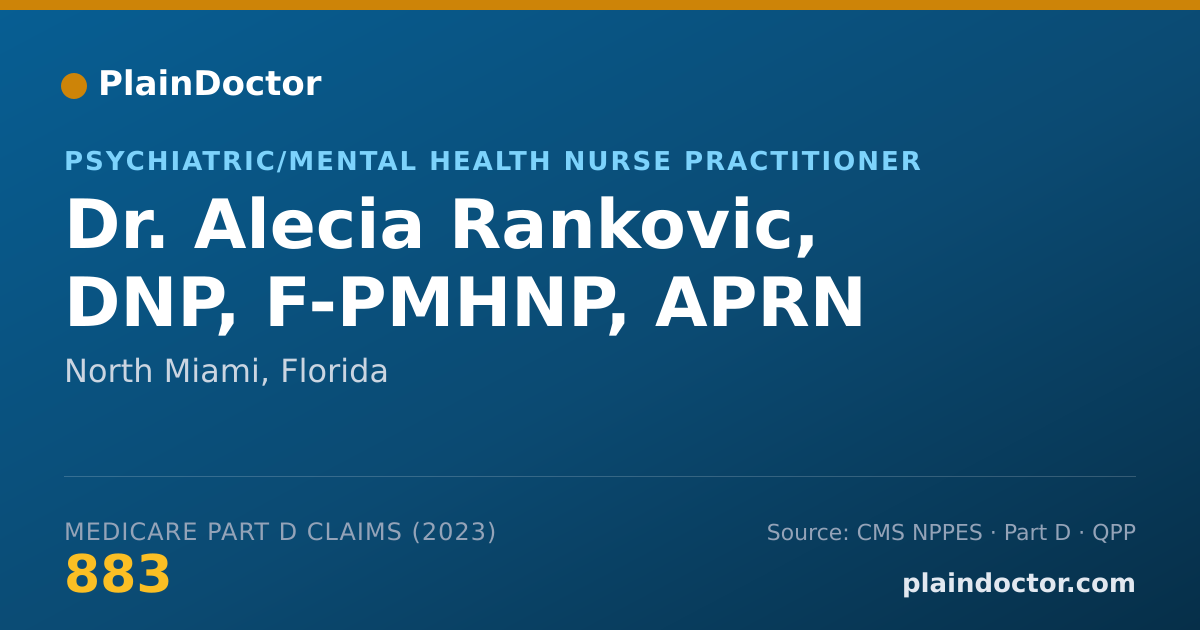 Shareable card for Alecia Rankovic, DNP, F-PMHNP, APRN - Psychiatric/Mental Health Nurse Practitioner, North Miami, FL