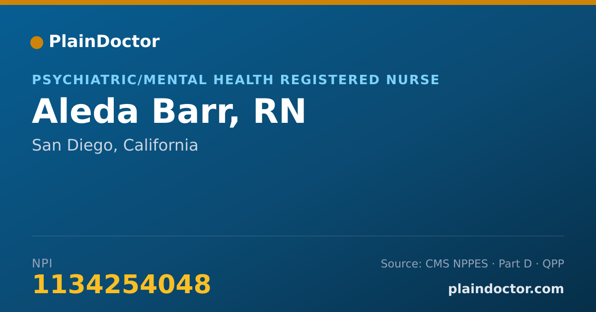 Shareable card for Aleda Barr, RN - Psychiatric/Mental Health Registered Nurse, San Diego, CA