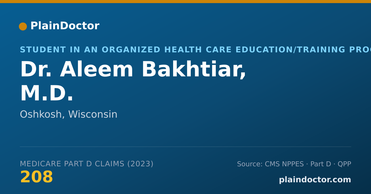 Shareable card for Aleem Bakhtiar, M.D. - Student in an Organized Health Care Education/Training Program, Oshkosh, WI