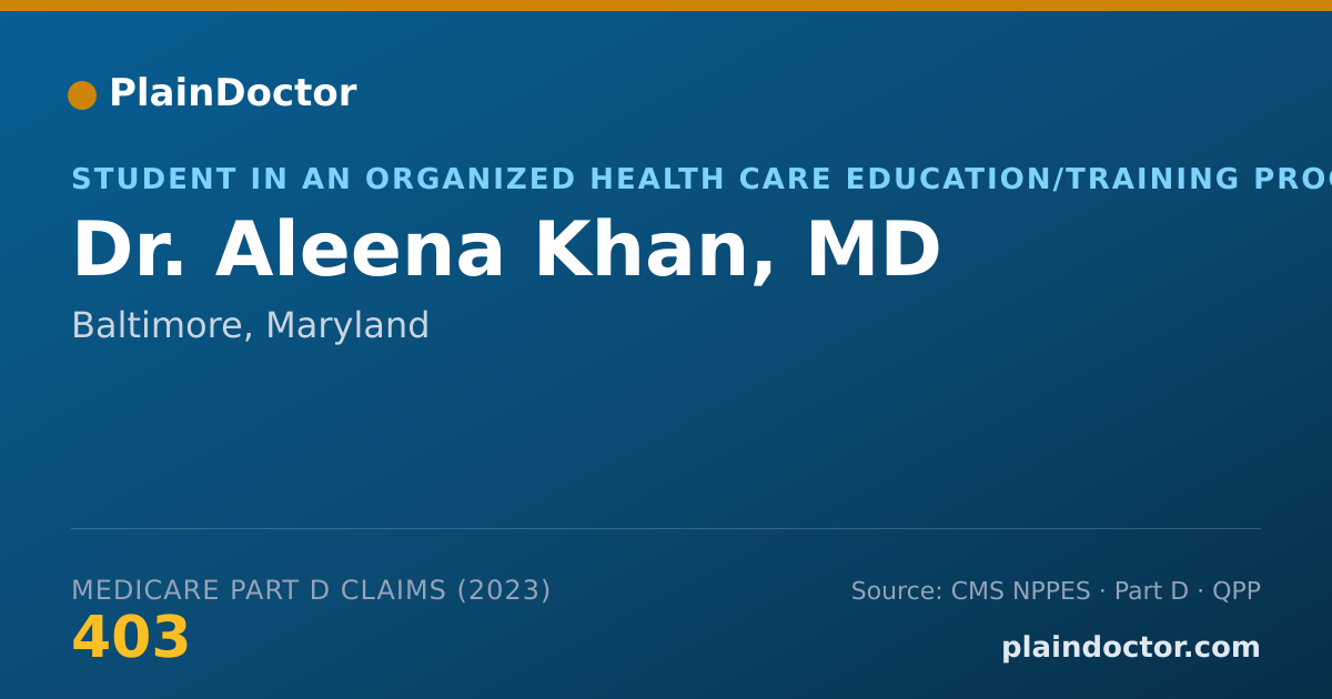 Shareable card for Aleena Khan, MD - Student in an Organized Health Care Education/Training Program, Baltimore, MD