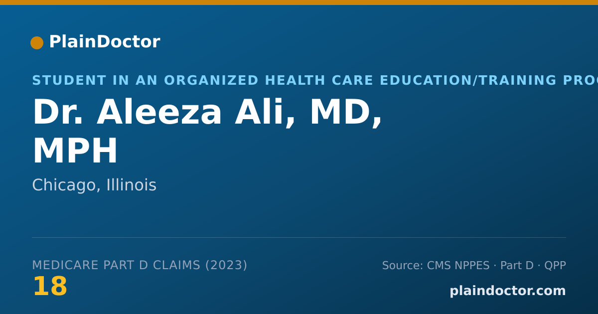 Shareable card for Aleeza Ali, MD, MPH - Student in an Organized Health Care Education/Training Program, Chicago, IL