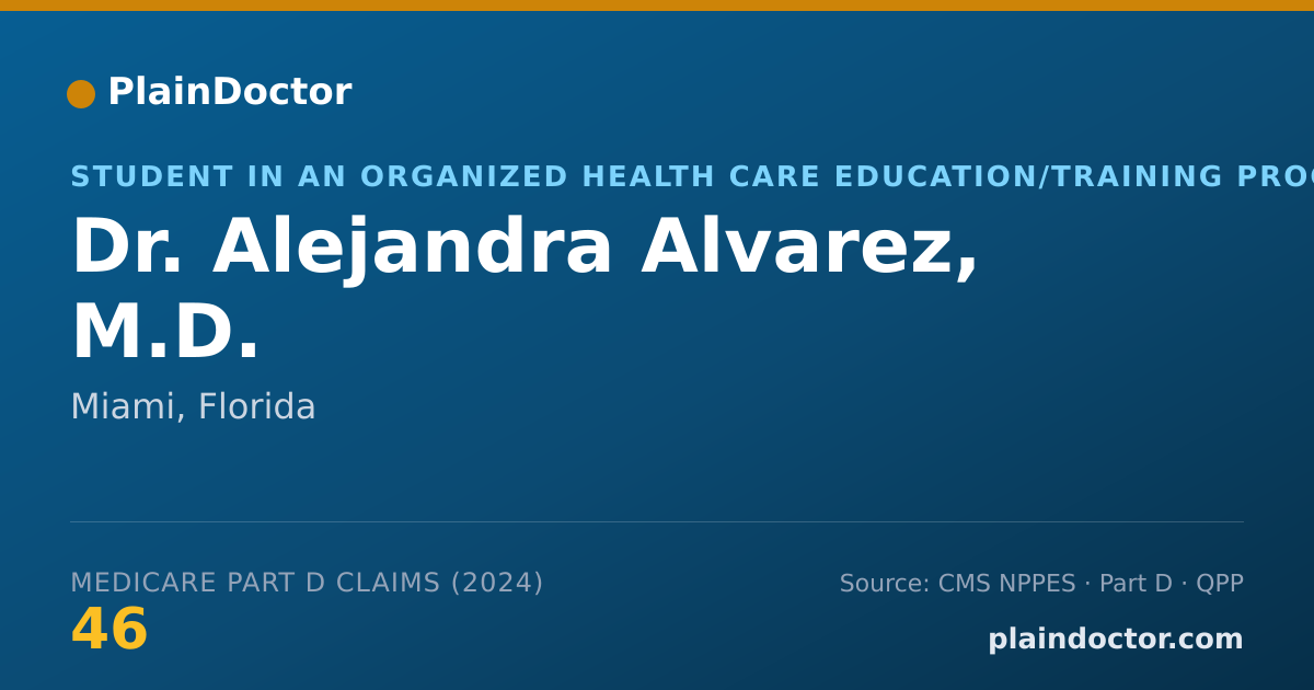 Shareable card for Alejandra Alvarez, M.D. - Student in an Organized Health Care Education/Training Program, Miami, FL