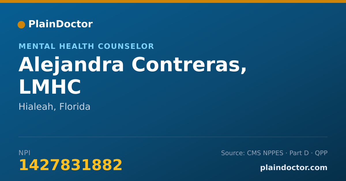 Shareable card for Alejandra Contreras, LMHC - Mental Health Counselor, Hialeah, FL