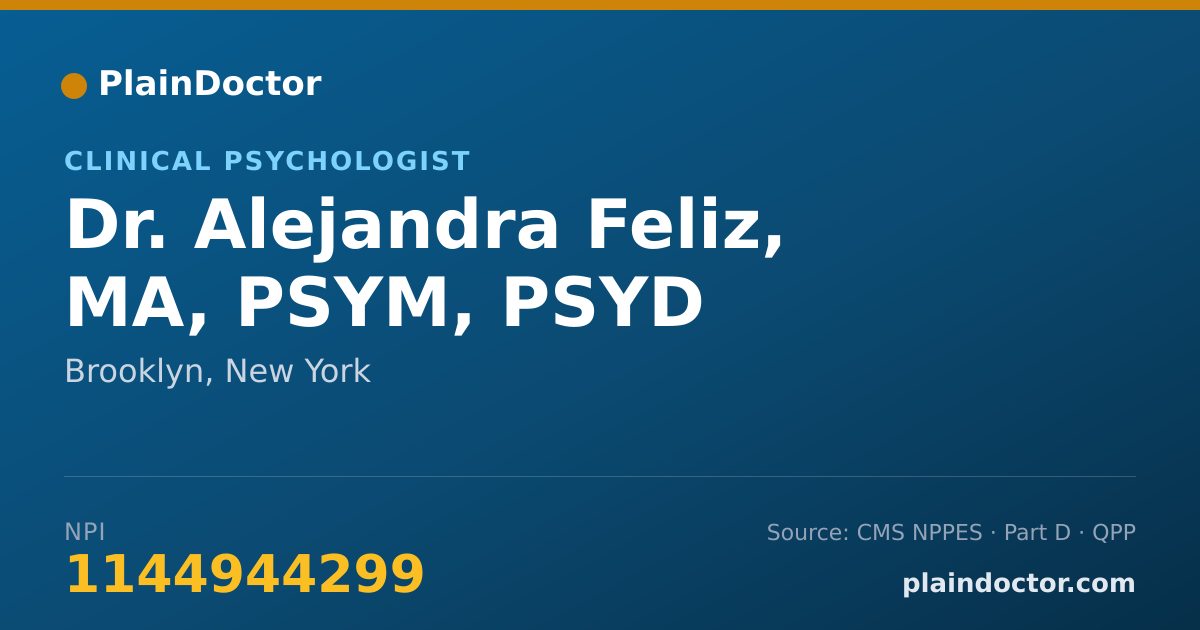 Shareable card for Alejandra Feliz, MA, PSYM, PSYD - Clinical Psychologist, Brooklyn, NY