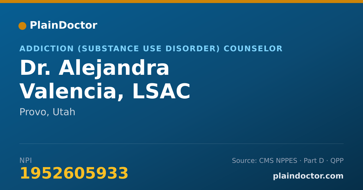 Shareable card for Alejandra Valencia, LSAC - Addiction (Substance Use Disorder) Counselor, Provo, UT