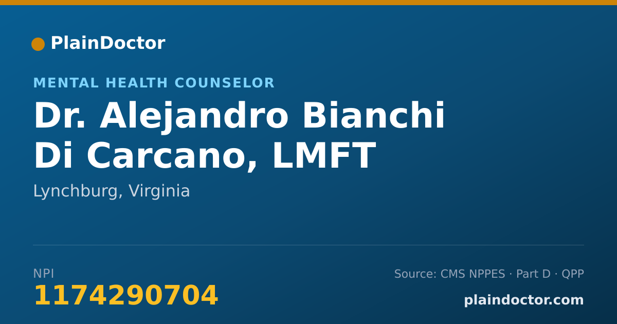 Shareable card for Alejandro Bianchi Di Carcano, LMFT - Mental Health Counselor, Lynchburg, VA