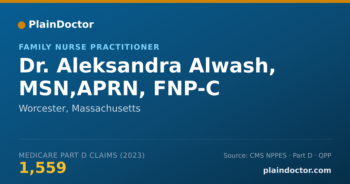 Shareable card for Aleksandra Alwash, MSN,APRN, FNP-C - Family Nurse Practitioner, Worcester, MA