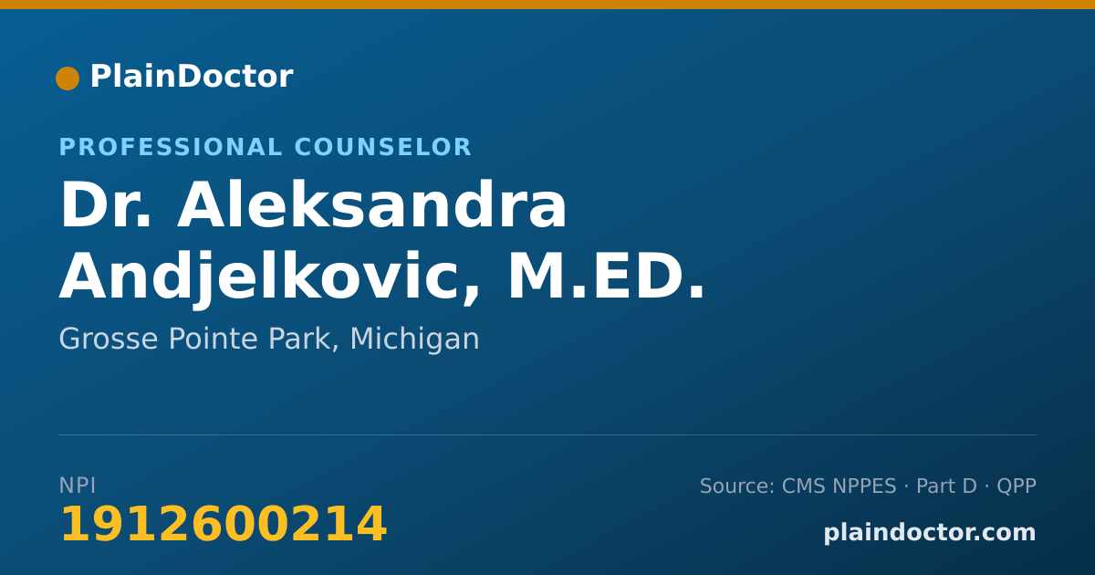 Shareable card for Aleksandra Andjelkovic, M.ED. - Professional Counselor, Grosse Pointe Park, MI