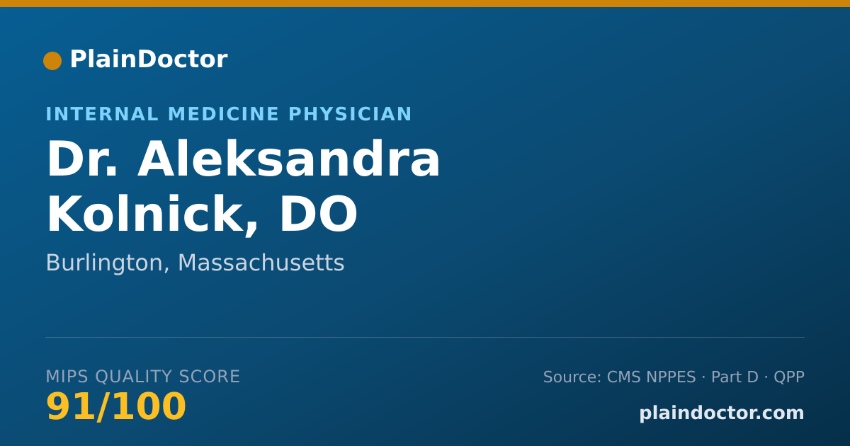 Shareable card for Aleksandra Kolnick, DO - Internal Medicine Physician, Burlington, MA