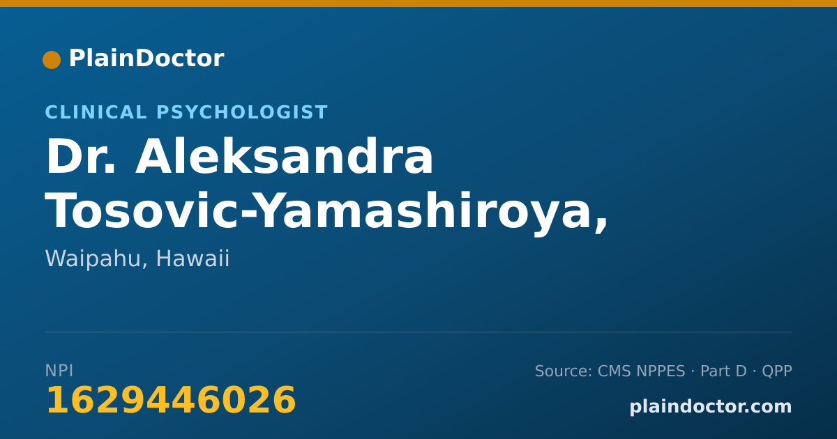 Shareable card for Aleksandra Tosovic-Yamashiroya, PSYD - Clinical Psychologist, Waipahu, HI