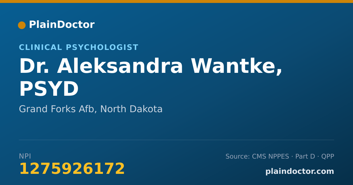 Shareable card for Aleksandra Wantke, PSYD - Clinical Psychologist, Grand Forks Afb, ND