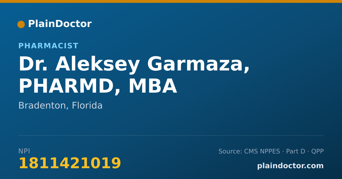 Shareable card for Aleksey Garmaza, PHARMD, MBA - Pharmacist, Bradenton, FL
