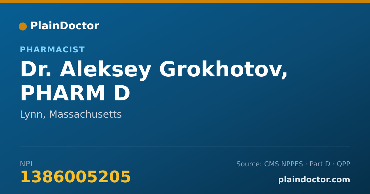 Shareable card for Aleksey Grokhotov, PHARM D - Pharmacist, Lynn, MA