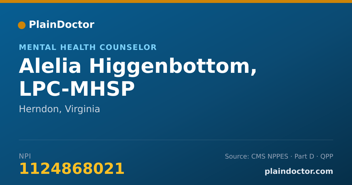 Shareable card for Alelia Higgenbottom, LPC-MHSP - Mental Health Counselor, Herndon, VA