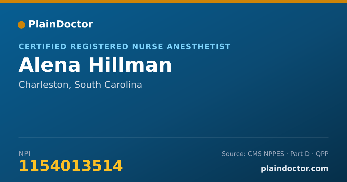 Shareable card for Alena Hillman - Certified Registered Nurse Anesthetist, Charleston, SC