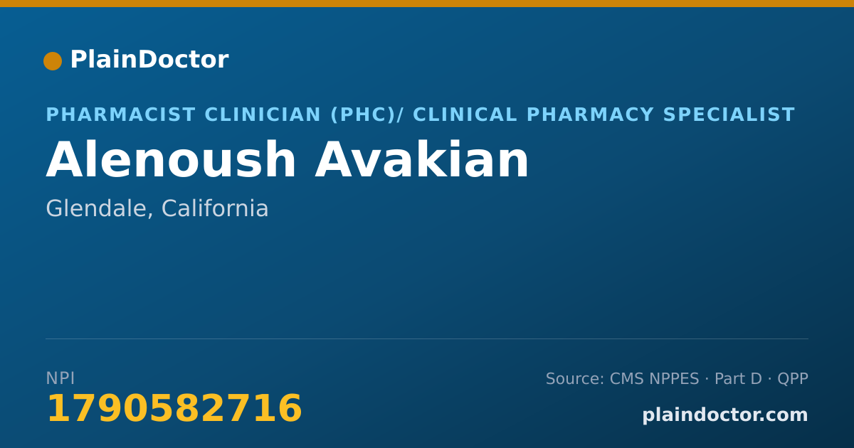 Shareable card for Alenoush Avakian - Pharmacist Clinician (PhC)/ Clinical Pharmacy Specialist, Glendale, CA