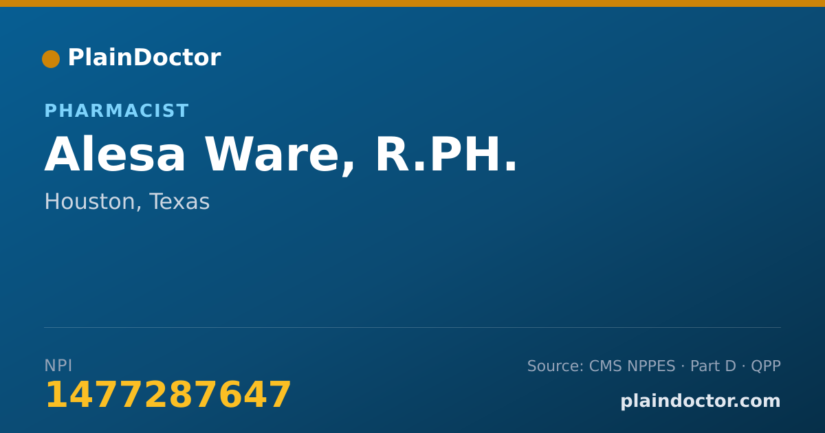Shareable card for Alesa Ware, R.PH. - Pharmacist, Houston, TX