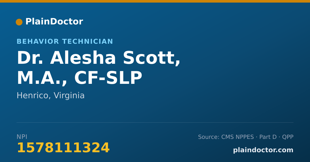 Shareable card for Alesha Scott, M.A., CF-SLP - Behavior Technician, Henrico, VA
