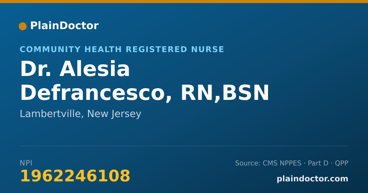 Shareable card for Alesia Defrancesco, RN,BSN - Community Health Registered Nurse, Lambertville, NJ