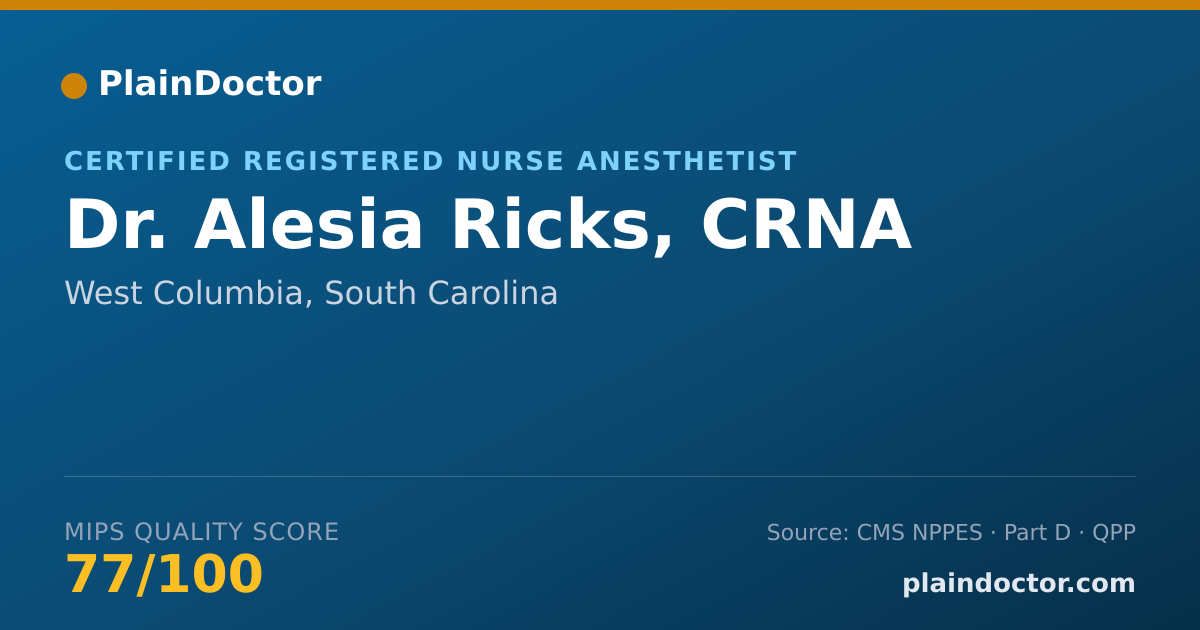 Shareable card for Alesia Ricks, CRNA - Certified Registered Nurse Anesthetist, West Columbia, SC