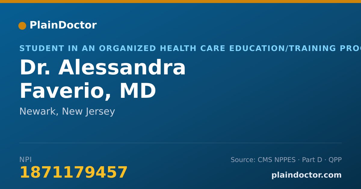Shareable card for Alessandra Faverio, MD - Student in an Organized Health Care Education/Training Program, Newark, NJ