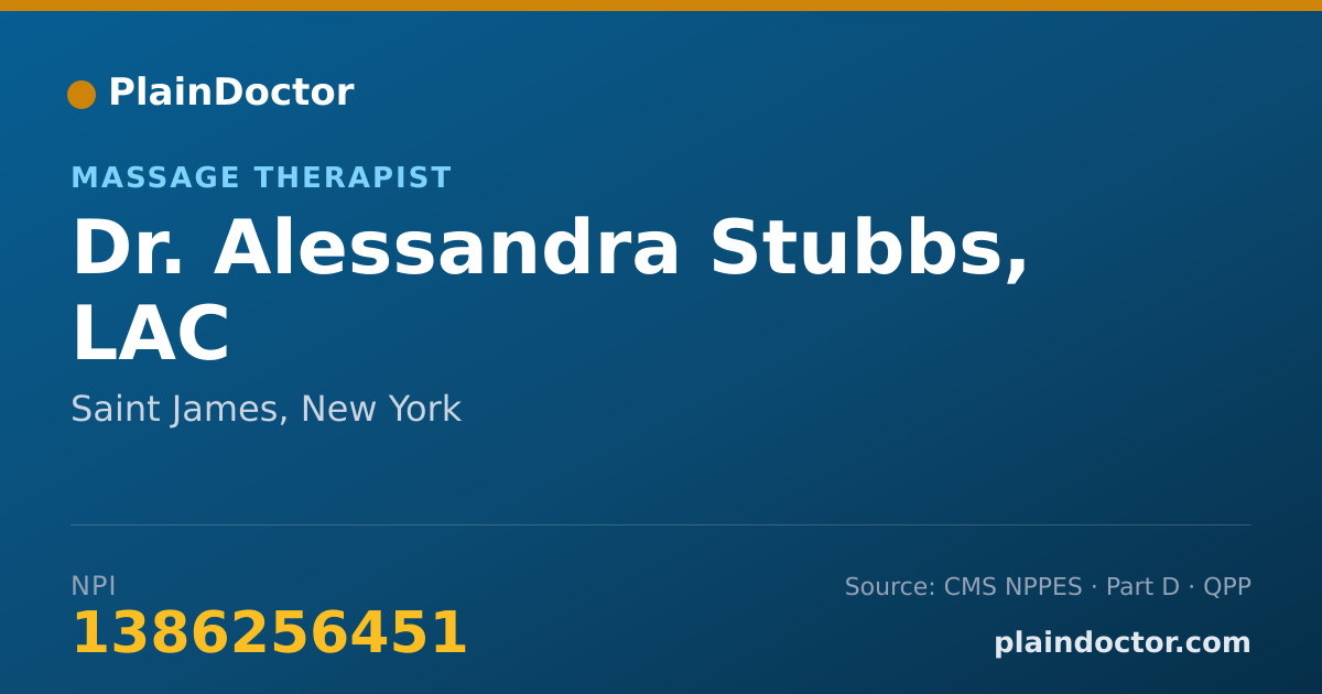 Shareable card for Alessandra Stubbs, LAC - Massage Therapist, Saint James, NY