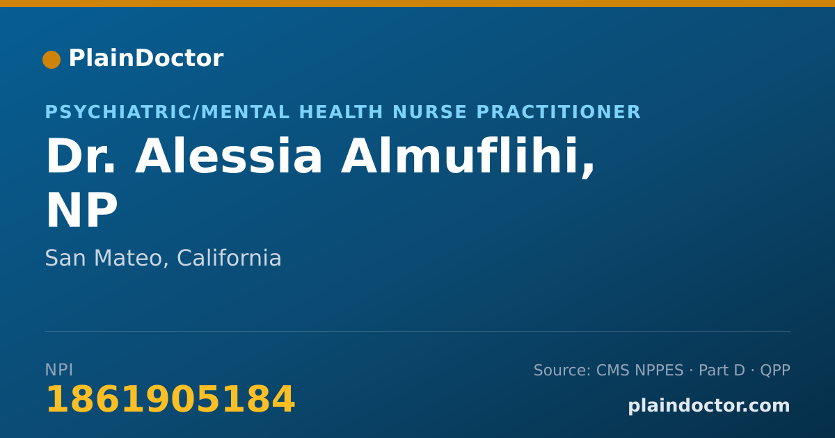 Shareable card for Alessia Almuflihi, NP - Psychiatric/Mental Health Nurse Practitioner, San Mateo, CA