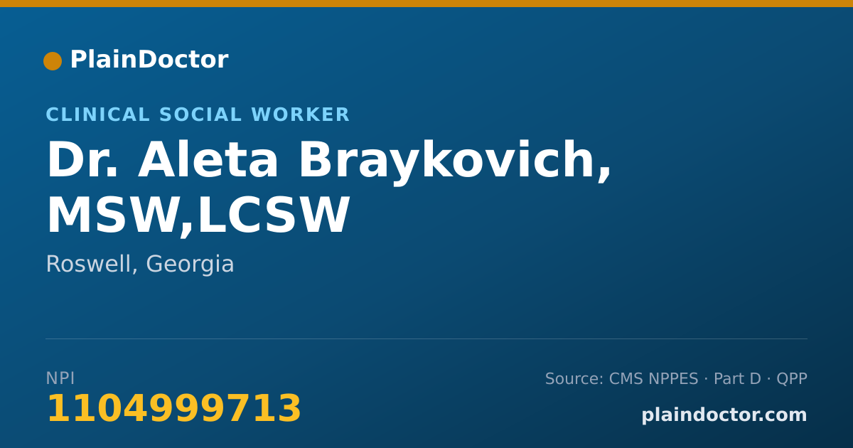 Shareable card for Aleta Braykovich, MSW,LCSW - Clinical Social Worker, Roswell, GA