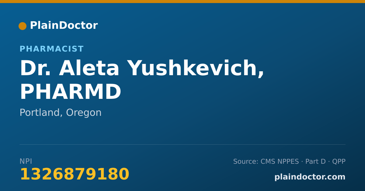 Shareable card for Aleta Yushkevich, PHARMD - Pharmacist, Portland, OR