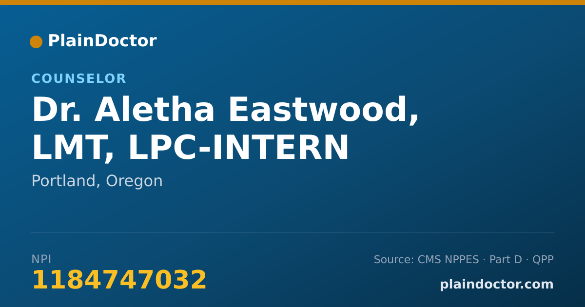 Shareable card for Aletha Eastwood, LMT, LPC-INTERN - Counselor, Portland, OR