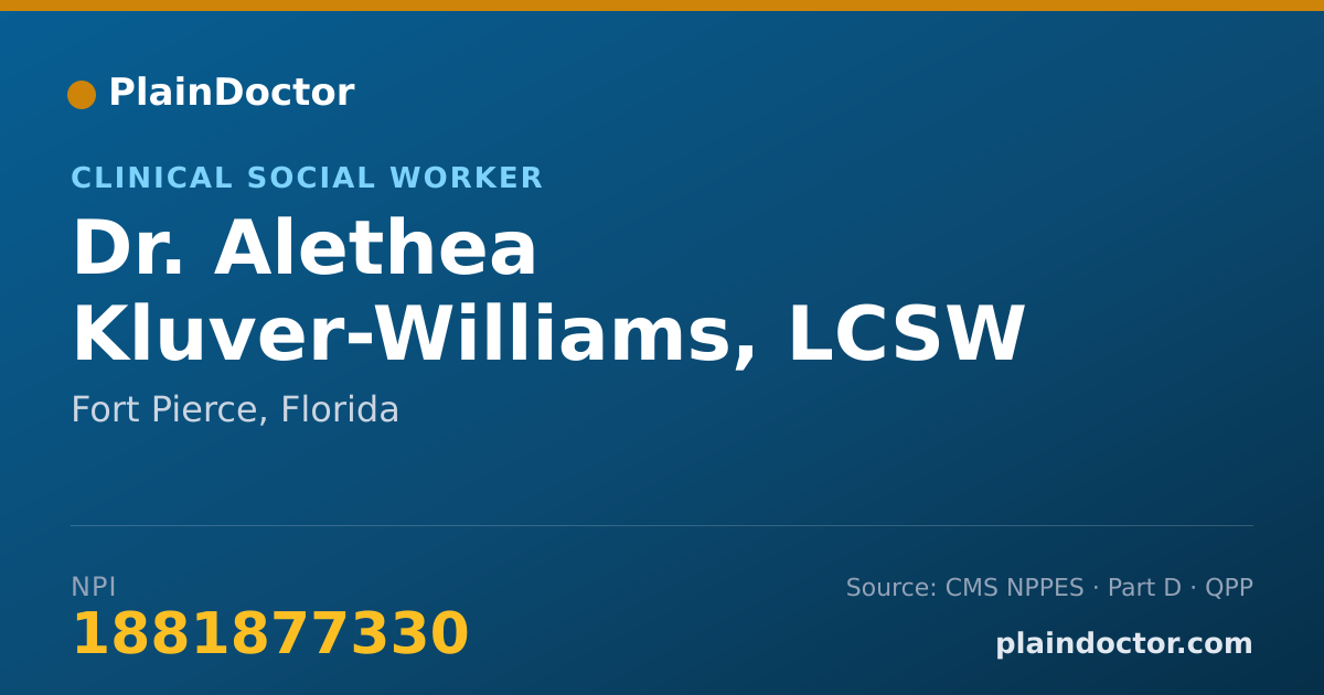 Shareable card for Alethea Kluver-Williams, LCSW - Clinical Social Worker, Fort Pierce, FL