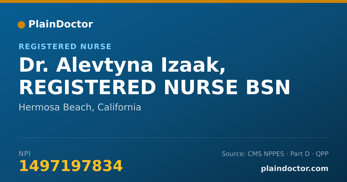 Shareable card for Alevtyna Izaak, REGISTERED NURSE BSN - Registered Nurse, Hermosa Beach, CA