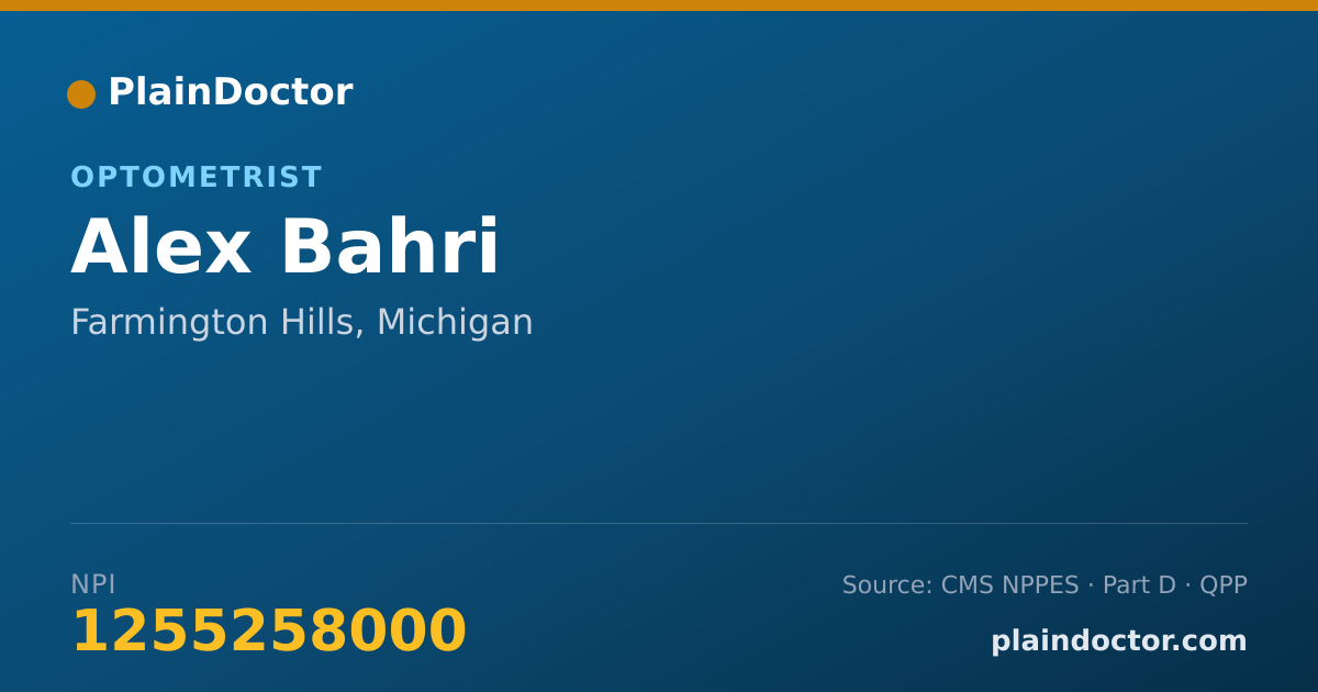 Shareable card for Alex Bahri - Optometrist, Farmington Hills, MI