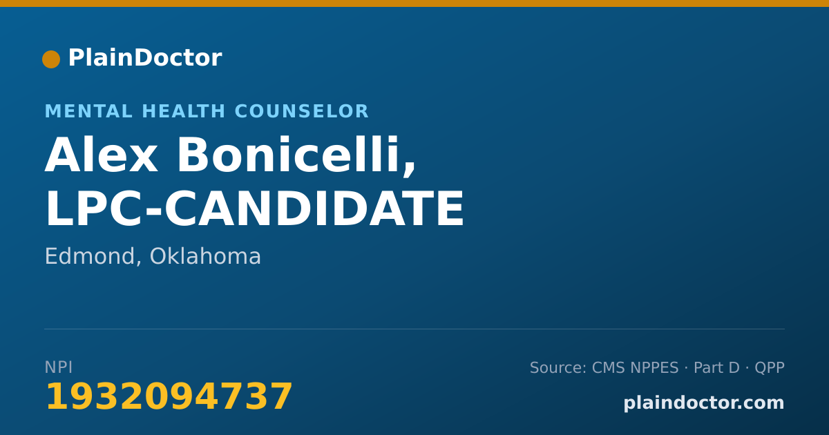 Shareable card for Alex Bonicelli, LPC-CANDIDATE - Mental Health Counselor, Edmond, OK