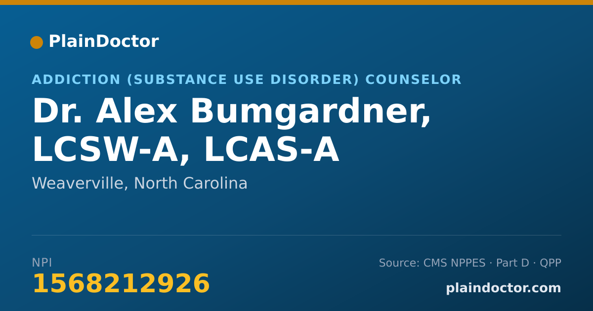 Shareable card for Alex Bumgardner, LCSW-A, LCAS-A - Addiction (Substance Use Disorder) Counselor, Weaverville, NC