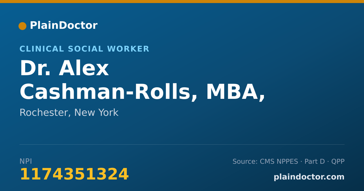 Shareable card for Alex Cashman-Rolls, MBA, MSW, CCTS(I) - Clinical Social Worker, Rochester, NY