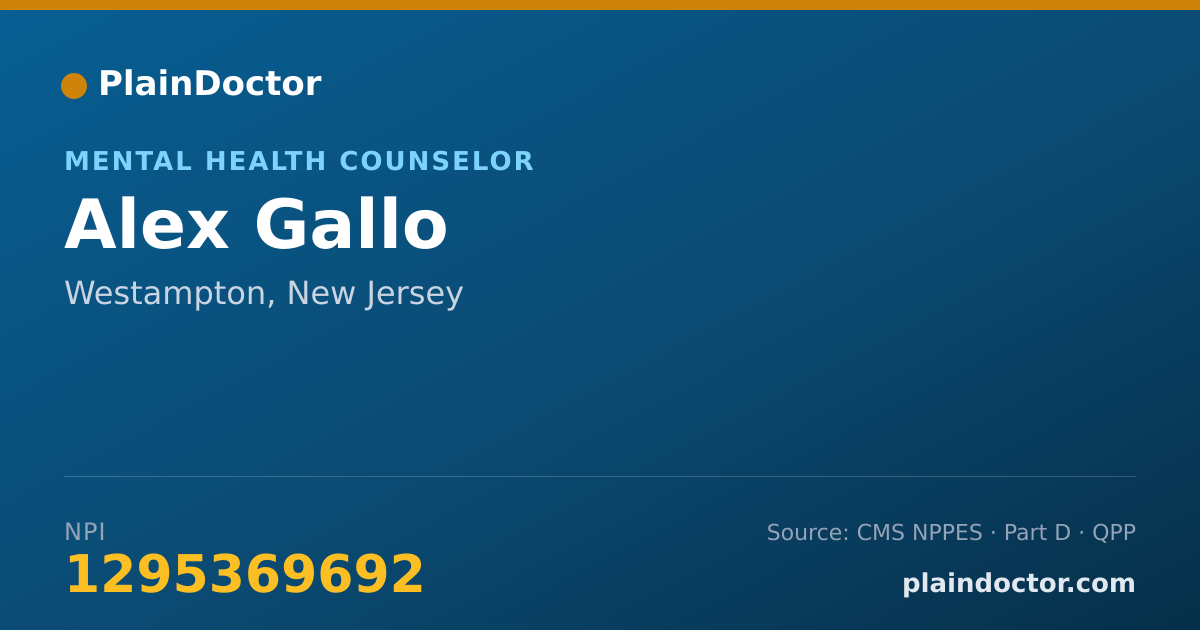 Shareable card for Alex Gallo - Mental Health Counselor, Westampton, NJ