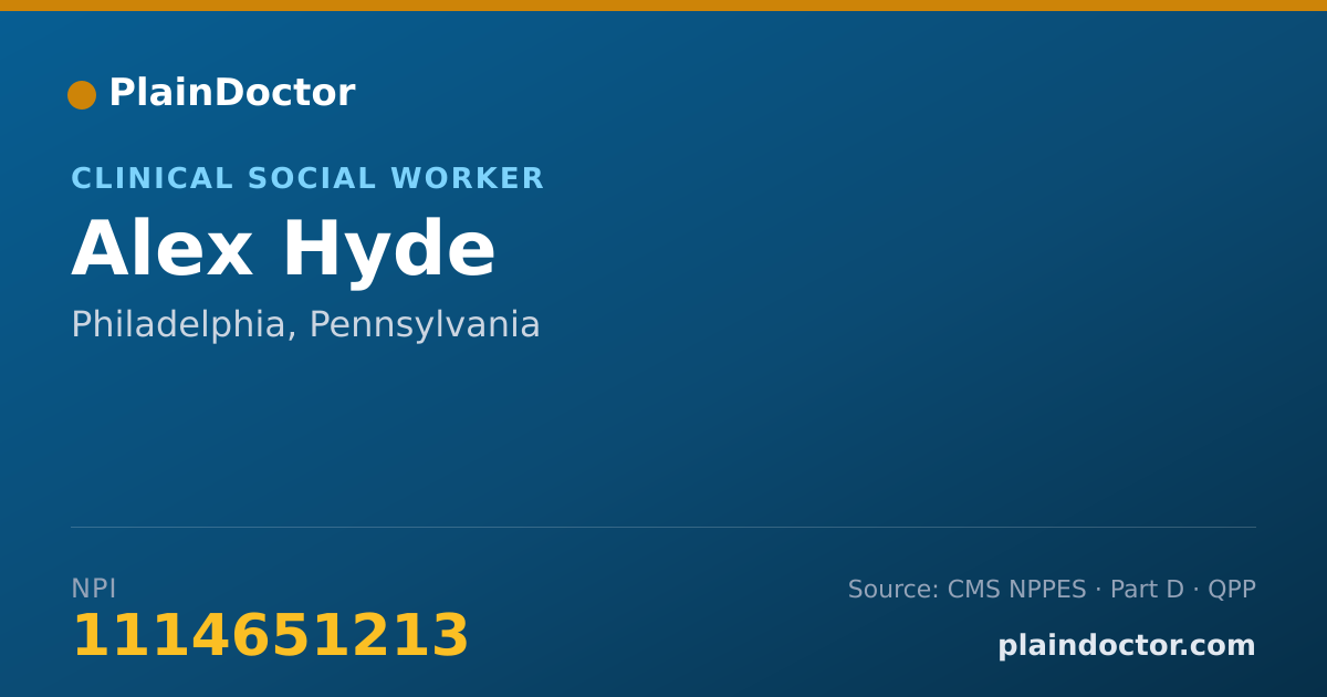 Shareable card for Alex Hyde - Clinical Social Worker, Philadelphia, PA