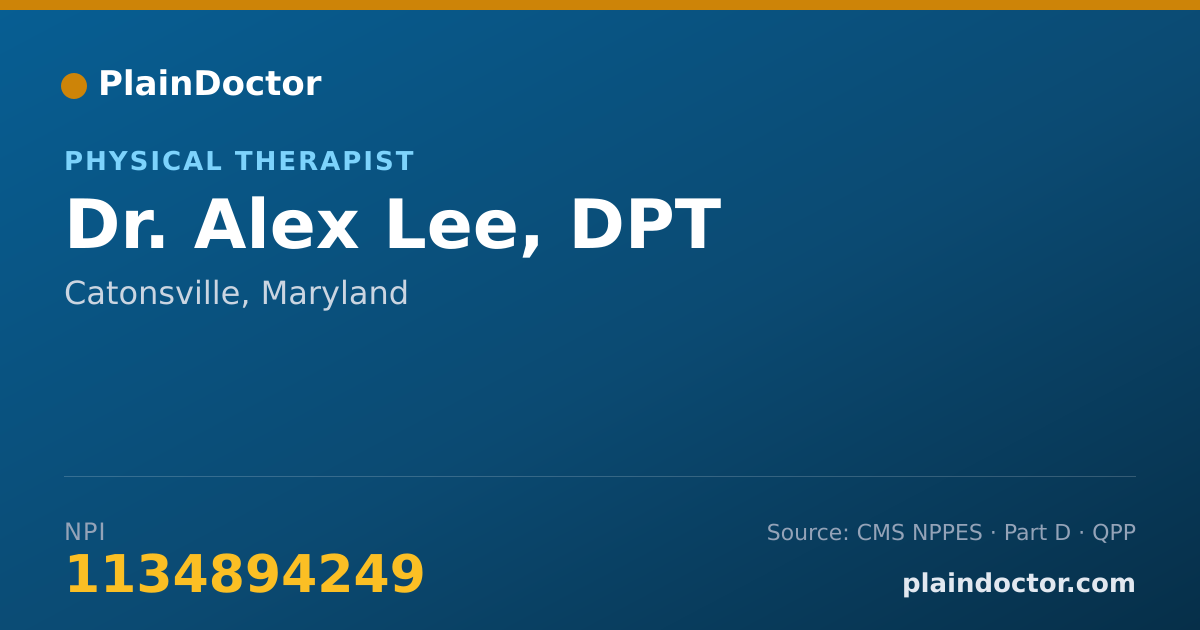 Shareable card for Alex Lee, DPT - Physical Therapist, Catonsville, MD