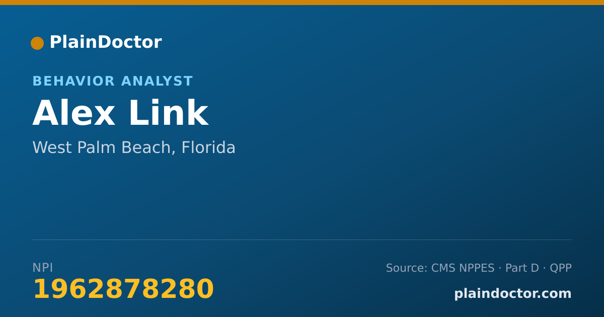 Shareable card for Alex Link - Behavior Analyst, West Palm Beach, FL