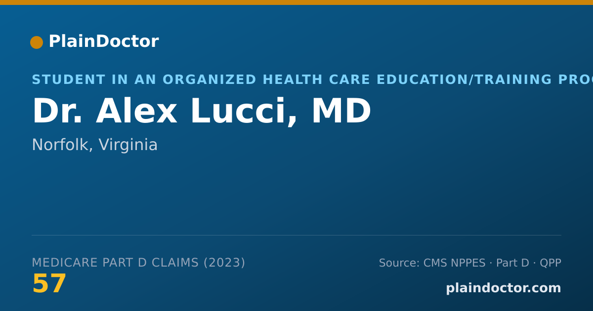 Shareable card for Alex Lucci, MD - Student in an Organized Health Care Education/Training Program, Norfolk, VA