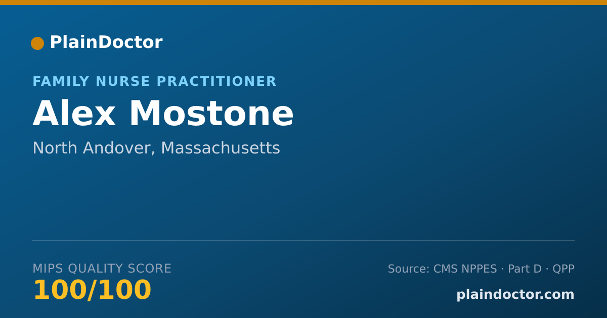 Shareable card for Alex Mostone - Family Nurse Practitioner, North Andover, MA