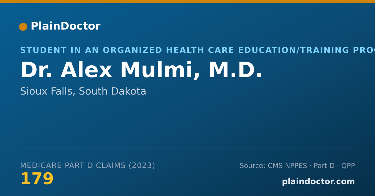 Shareable card for Alex Mulmi, M.D. - Student in an Organized Health Care Education/Training Program, Sioux Falls, SD