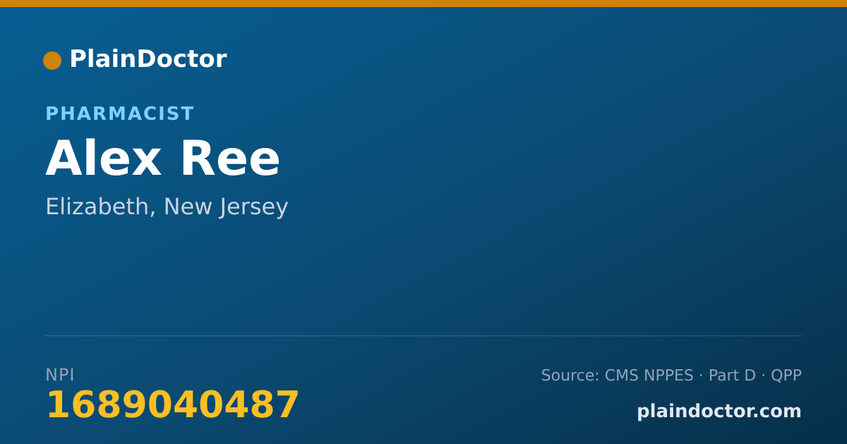 Shareable card for Alex Ree - Pharmacist, Elizabeth, NJ