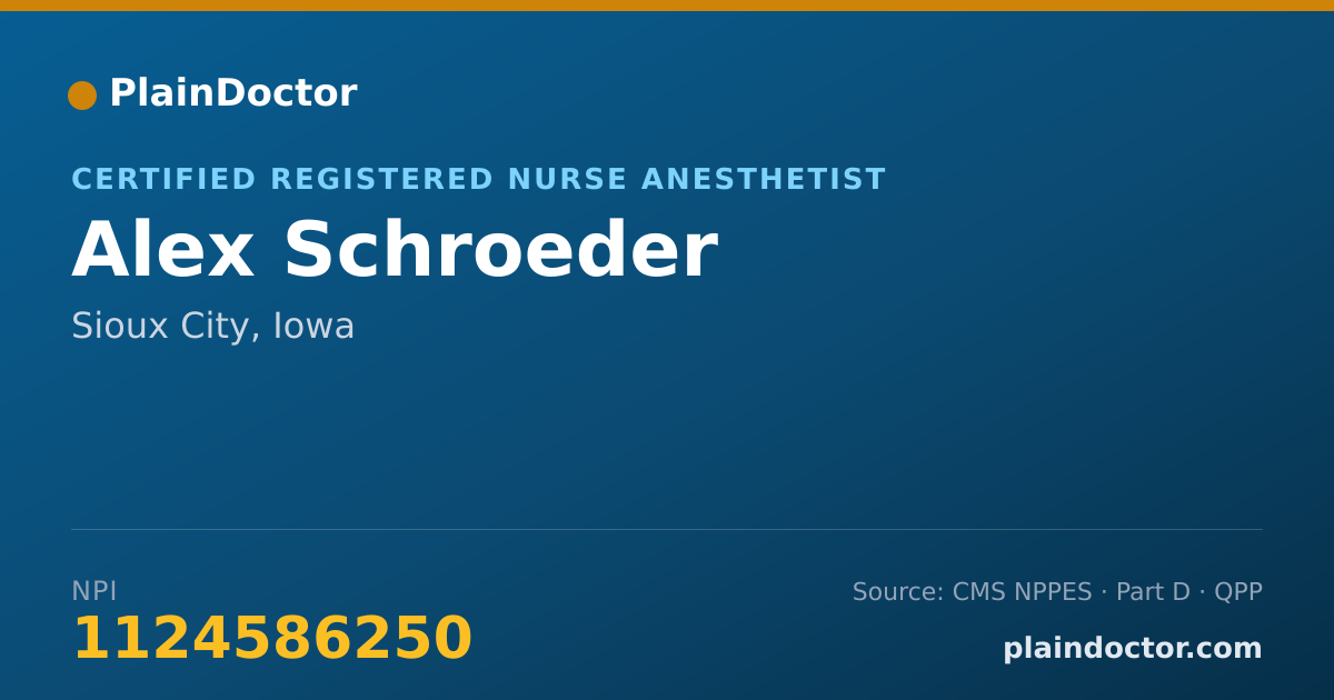 Shareable card for Alex Schroeder - Certified Registered Nurse Anesthetist, Sioux City, IA