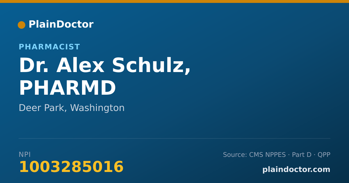 Shareable card for Alex Schulz, PHARMD - Pharmacist, Deer Park, WA
