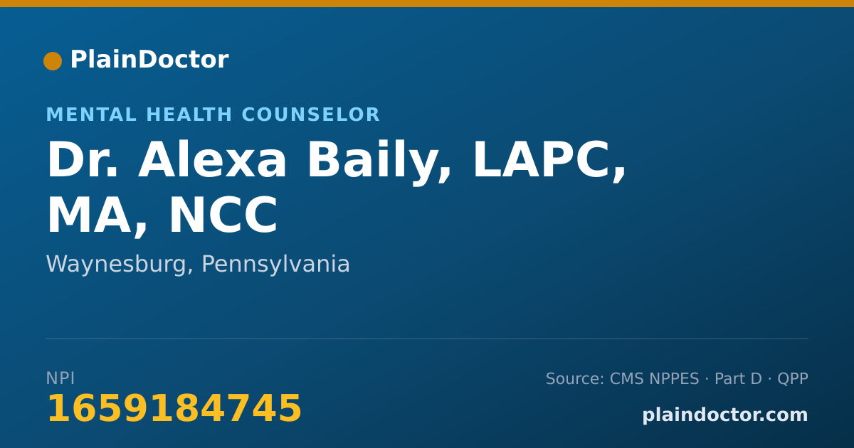 Shareable card for Alexa Baily, LAPC, MA, NCC - Mental Health Counselor, Waynesburg, PA