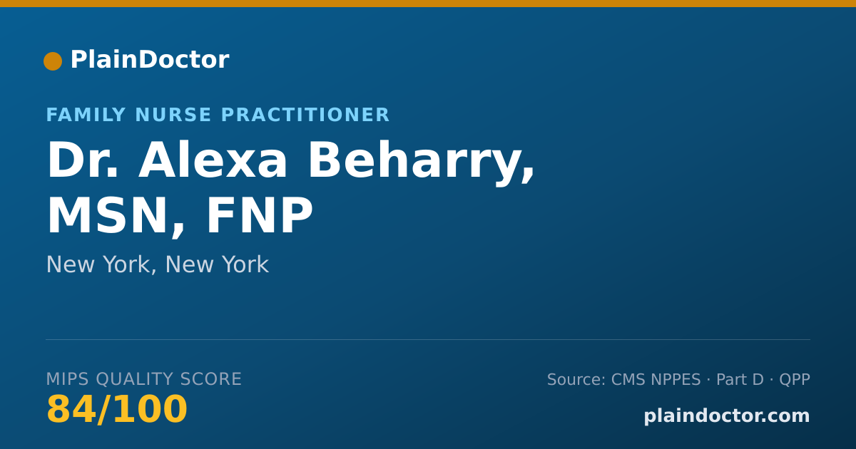 Shareable card for Alexa Beharry, MSN, FNP - Family Nurse Practitioner, New York, NY
