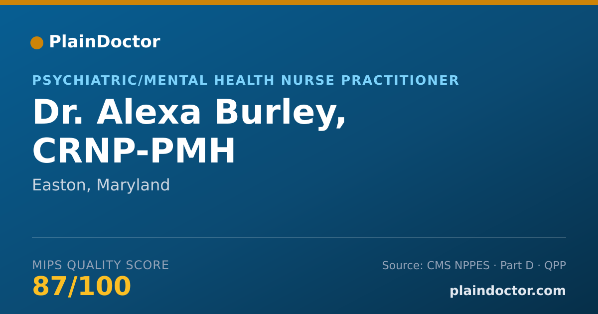 Shareable card for Alexa Burley, CRNP-PMH - Psychiatric/Mental Health Nurse Practitioner, Easton, MD