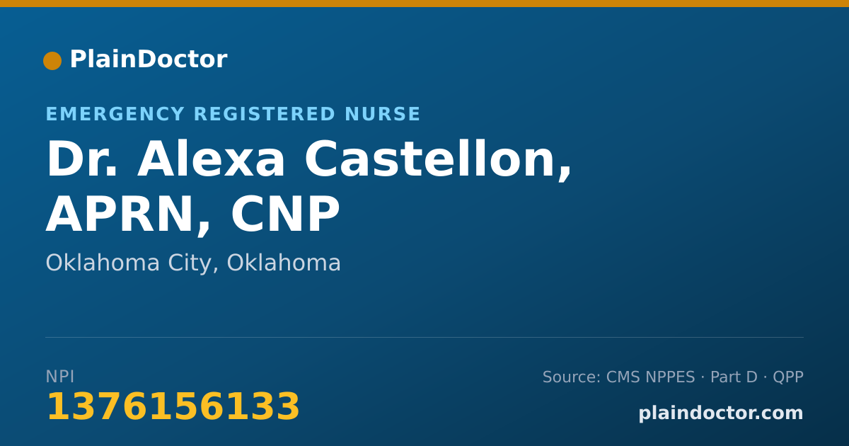Shareable card for Alexa Castellon, APRN, CNP - Emergency Registered Nurse, Oklahoma City, OK